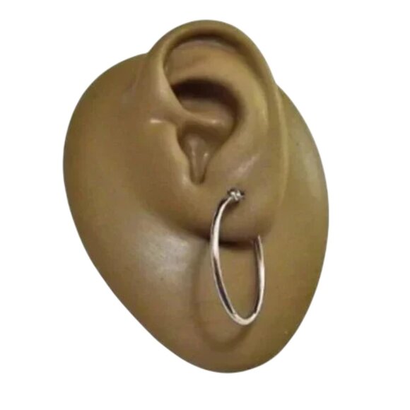 1 Inch 25mm Thin Hoop Pierced Post Earrings Silver Tone - Picture 5 of 5